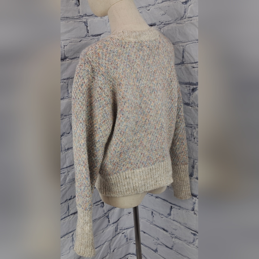 Design Lab Lord & Taylor Comfy Knit Sweater Cropped Woven Colorful Oatmeal Small - Picture 9 of 16